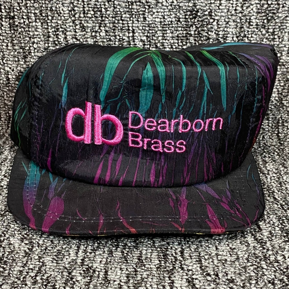 VTG K-Products Dearborn Brass Snapback Hat USA Made Neon Abstract 80s Cap